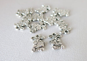 Rabbit Bunny with Radish or Carrot Charms - 15mm x 10mm - Tibetan Silver - Easter Spring Charms - The Attic Exchange