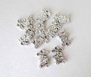 Rabbit Bunny with Radish or Carrot Charms - 15mm x 10mm - Tibetan Silver - Easter Spring Charms - The Attic Exchange