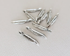 Feather Charms - 19mm x 4mm - Tibetan Silver Pewter - The Attic Exchange