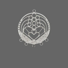 Load image into Gallery viewer, Drop, Lazer Lace™, silver-plated brass, 28x24mm round with fancy heart, 5+1 loops. Sold per pkg of 20 - The Attic Exchange
