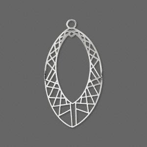 Drop, Lazer Lace™, silver-finished brass, 29x17mm fancy open marquise. Sold per pkg of 20 - The Attic Exchange