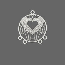 Load image into Gallery viewer, Drop, Lazer Lace™, silver-finished brass, 22mm round with heart, 4 loops. Sold per pkg of 20. - The Attic Exchange