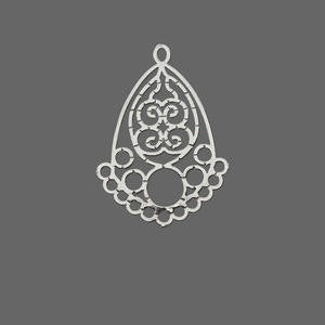 Drop, Lazer Lace™, silver-finished brass, 23x16mm teardrop with 11 loops. Sold per pkg of 30 - The Attic Exchange