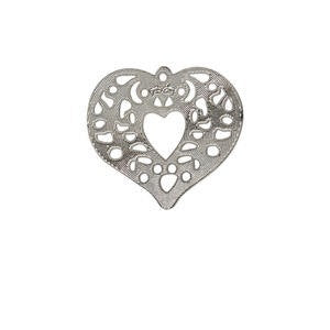 Drop, Lazer Lace™, silver-plated brass, 24x23mm fancy heart. Sold per pkg of 20 - The Attic Exchange