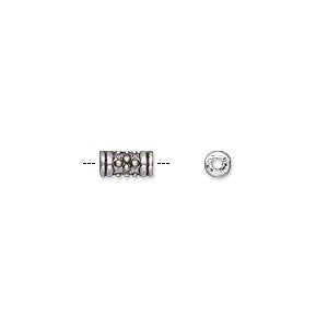 Bead, antiqued silver-finished "pewter" (zinc-based alloy), 7x3mm tube with beaded flower. Sold per pkg of 500 - The Attic Exchange