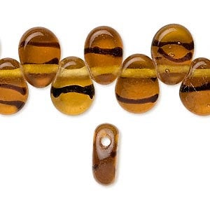 11mm Glass Teardrops Flat - Amber Golden Black Stripe - Top Drilled - Tear drop - Package of 64 - The Attic Exchange